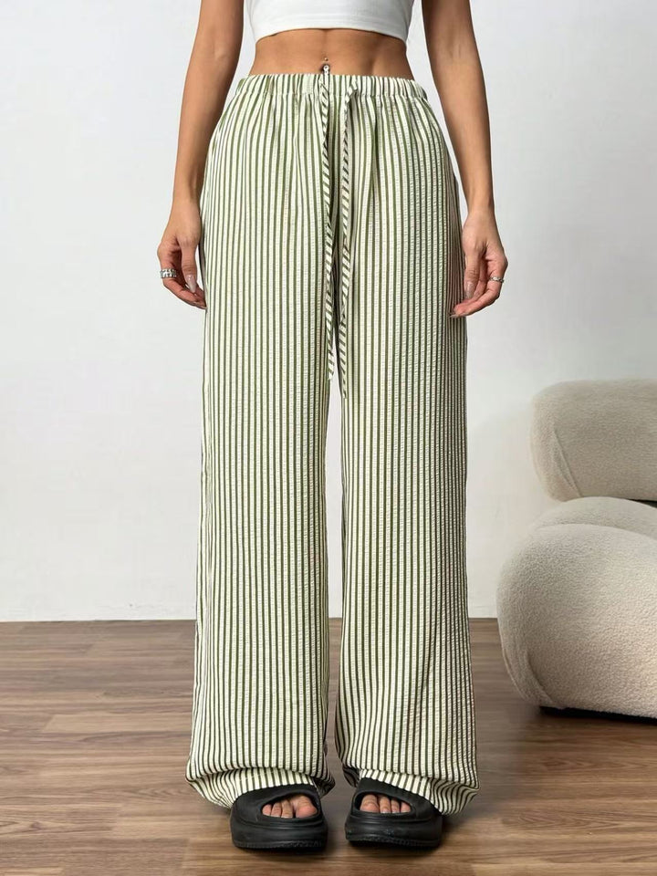 Damen elegante breite Strickhose mit dezentem Streifenmuster Drune
