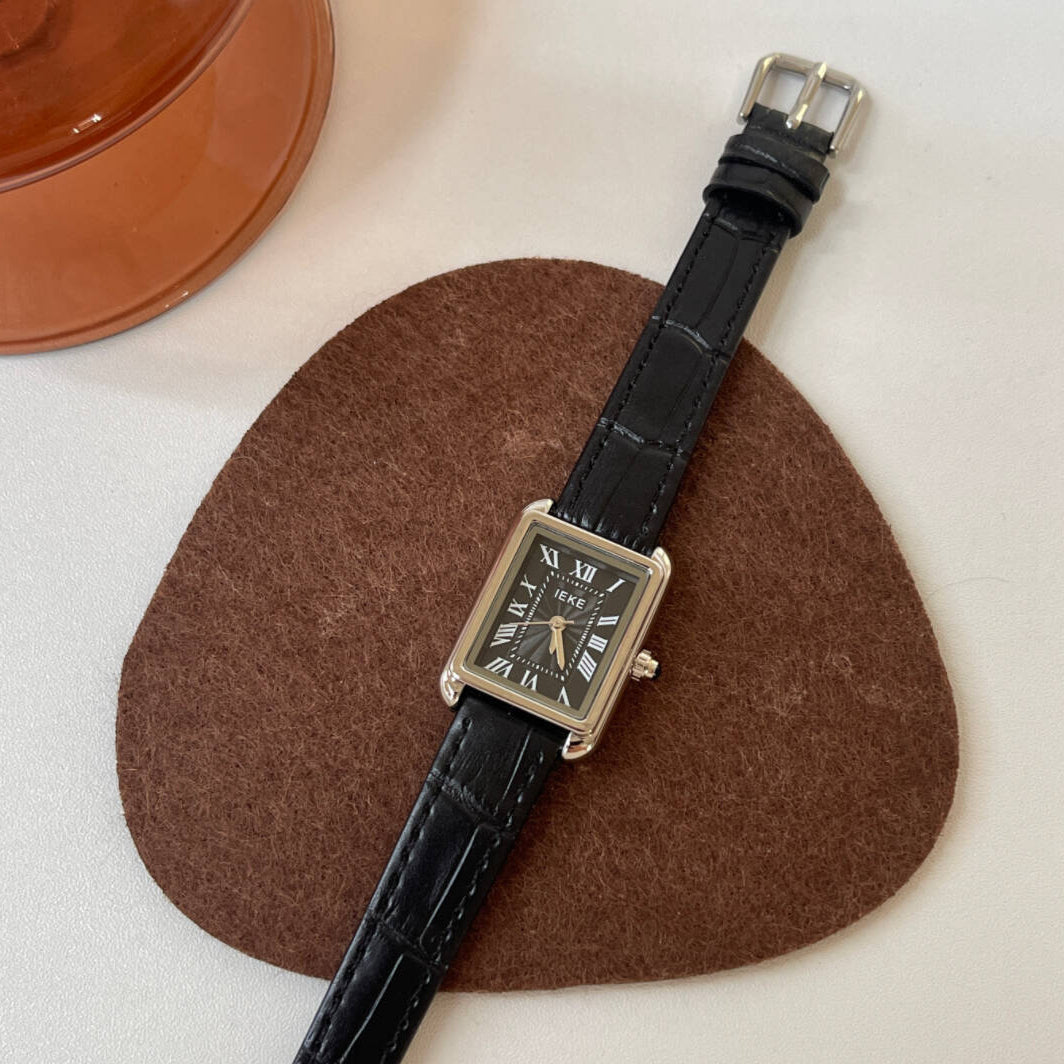 Drune | Quadratische Damenarmbanduhr Mit Lederband Und Römischen Zahlen