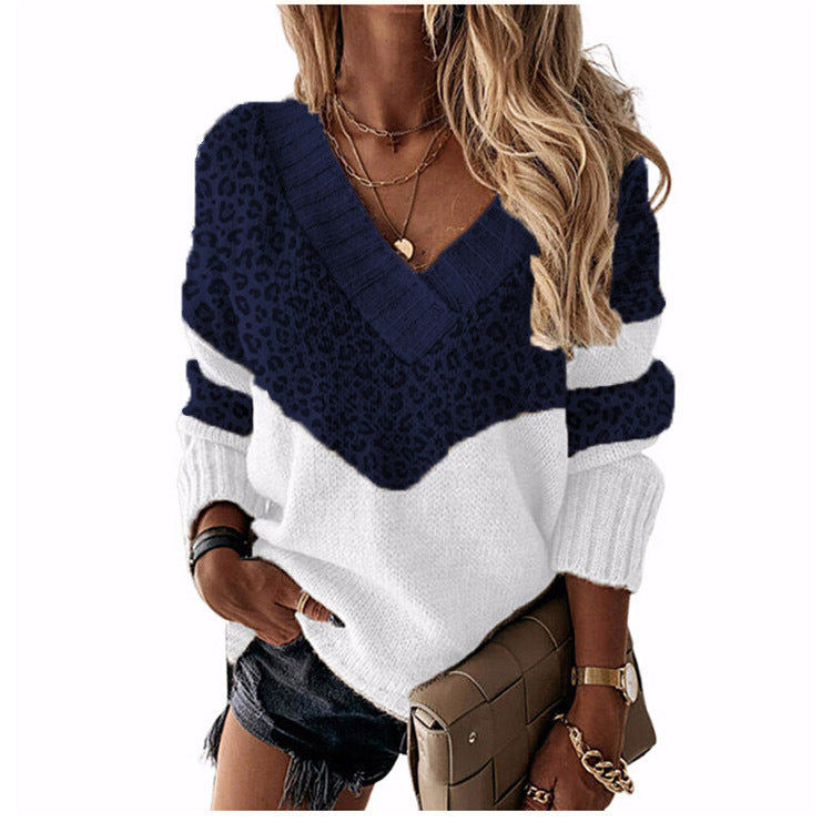 Damen nan V-Ausschnitt Strickpullover mit Chevron-Muster und Oversize-Schnitt Drune