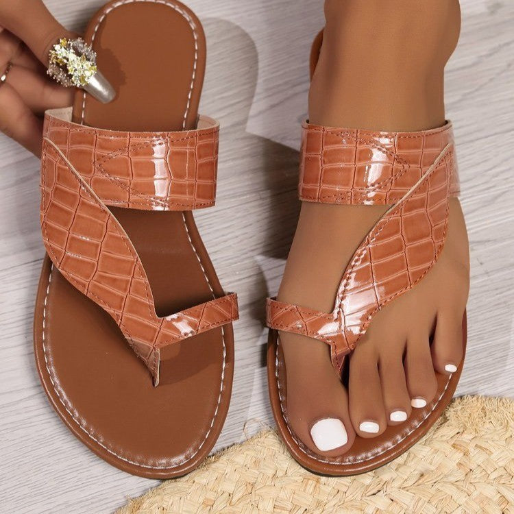 Damen trendy Zehentrenner mit hochwertigem Krokodil-Lederlook und ergonomischem Fußbett Drune