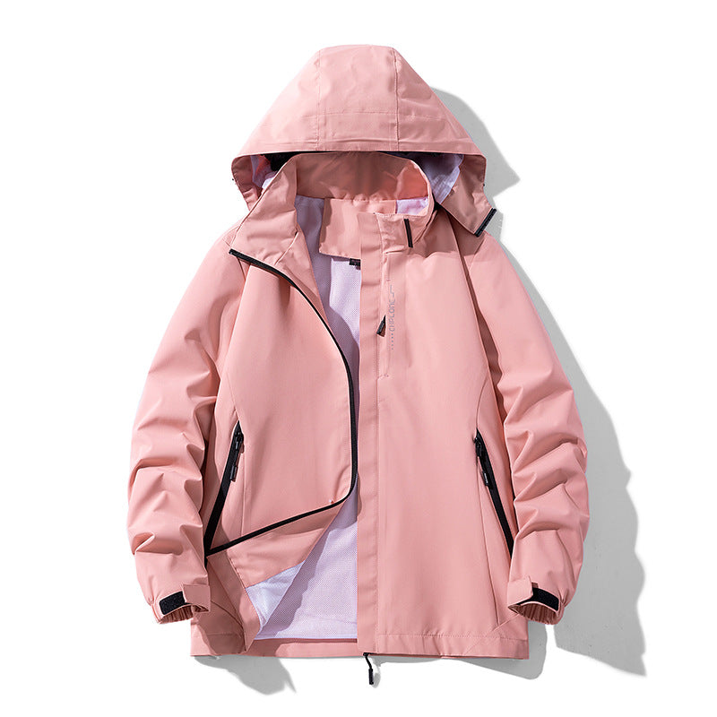 Damen wasserdichte Outdoorjacke mit atmungsaktivem Meshfutter, Reißverschlusstaschen und Klettmanschetten Drune