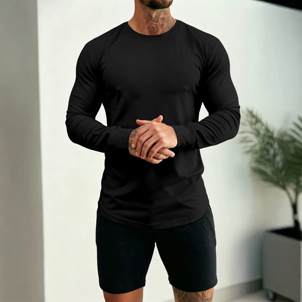 Herren Enganliegendes Langarm-Shirt aus Baumwollstretch mit Rundhals Drune