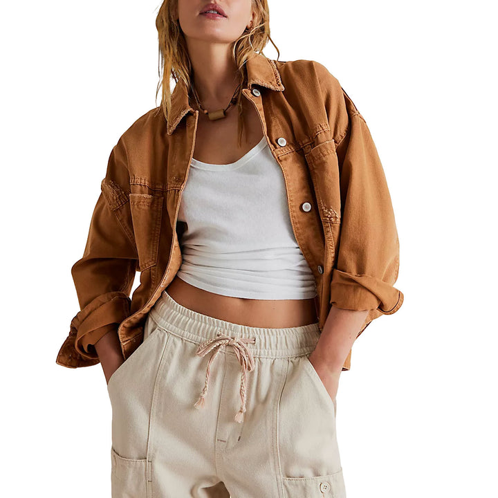 Damen Oversized Jeansjacke mit fransigem Saum und lässigem Schnitt Drune