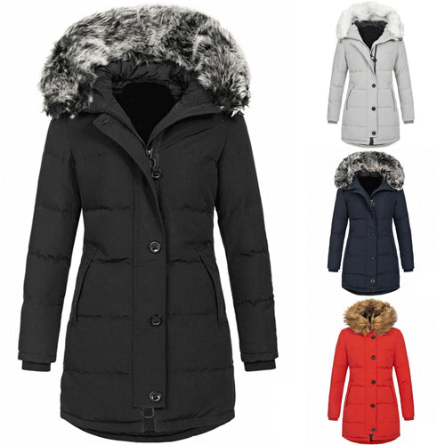 Damen Thermo-Parka mit taillierter Silhouette, Knopfleiste & abnehmbarer Kunstfellkapuze Drune