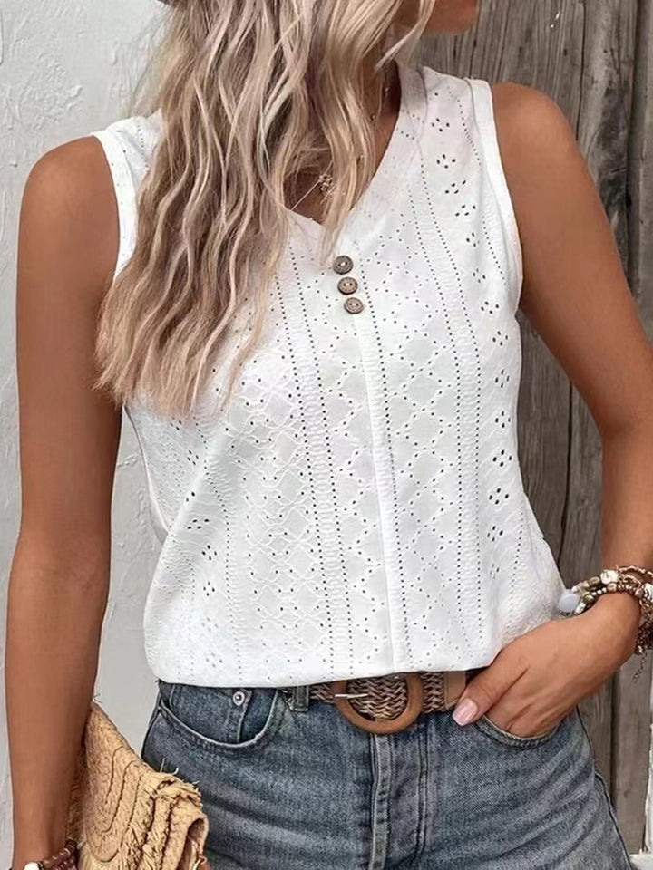 Damen Ärmelloses Top mit Knopfdetail und Lochmuster Drune