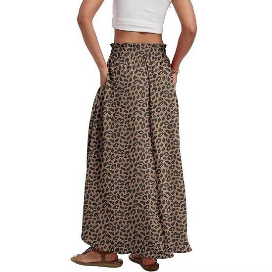 Damen Maxi-Rock mit Paperbag-Taillengürtel, Bindegürtel und Seitentaschen Drune