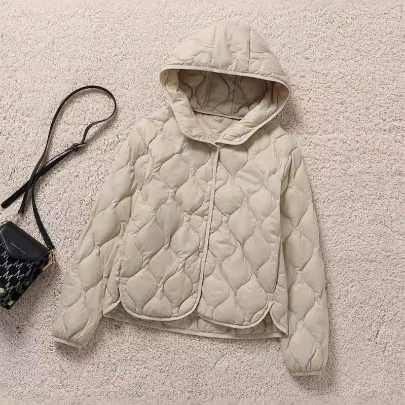 Damen Gefütterte Steppjacke mit Kapuze und kreisförmiger Steppung Drune