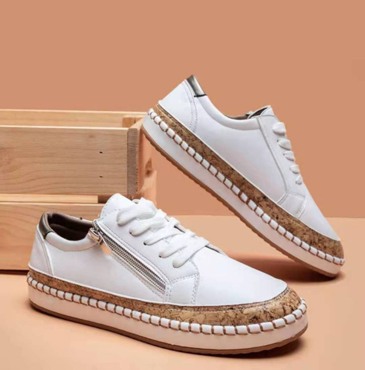 Damen florale Plateausneaker mit Korkplateau, seitlichem Reißverschluss und gepolstertem Komfortfußbett Drune