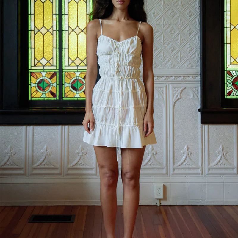 Damen Kurzkleid mit Raffung und verstellbaren Trägern Drune