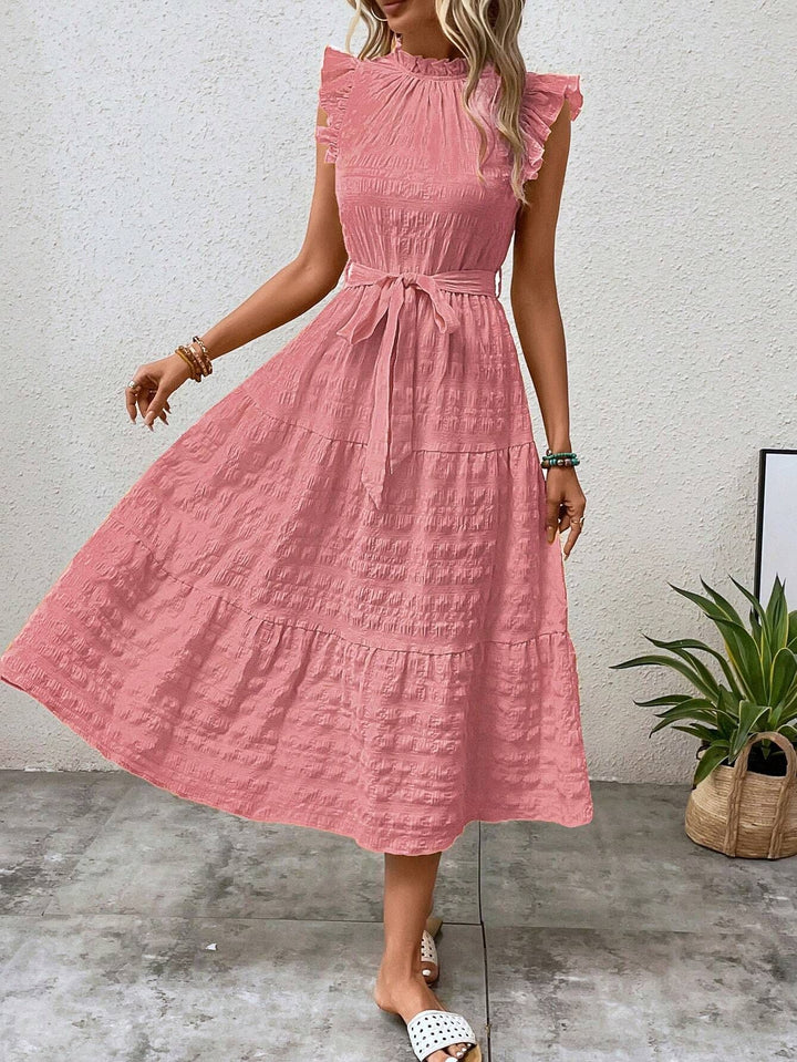 Damen Wickelkleid mit Rüschendetails und erzählt Kleidersaum Drune