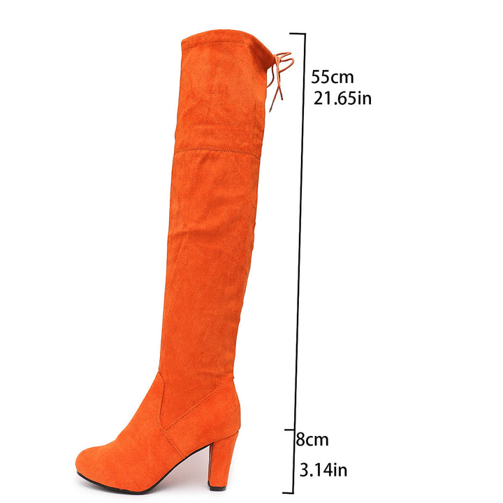 Damen Overknee-Slouch-Stiefel mit 8cm Blockabsatz und verstellbarem Kordelabschluss Drune