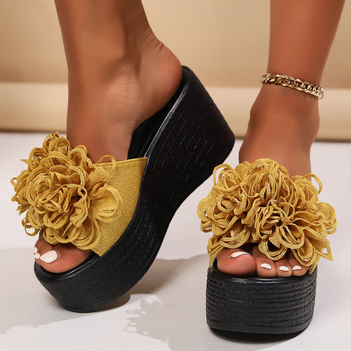 Damen Plattform-Sandalen mit floralen Applikationen und rutschfester Sohle Drune