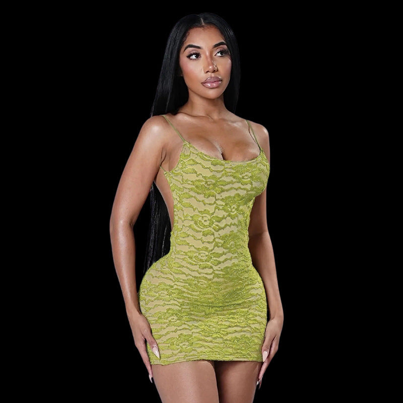 Damen Spitzen-Cocktailkleid mit enganliegendem Schnitt und Spaghettiträgern Drune