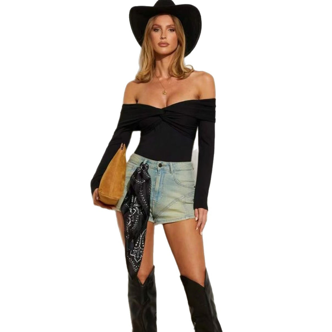Damen Off-Shoulder Body mit eleganter Drapierung Drune