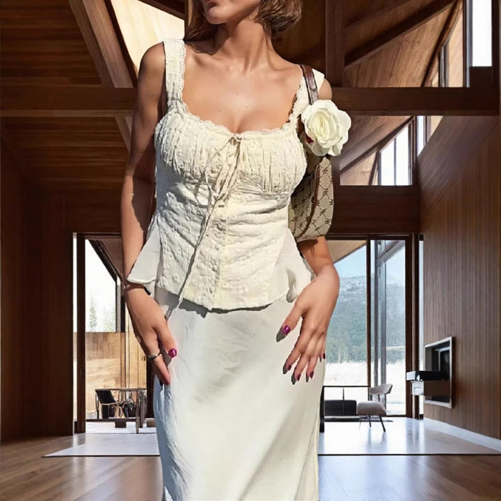 Damen elegantes Maxikleid mit schulterfreiem Design und raffinierten Rüschendetails Drune