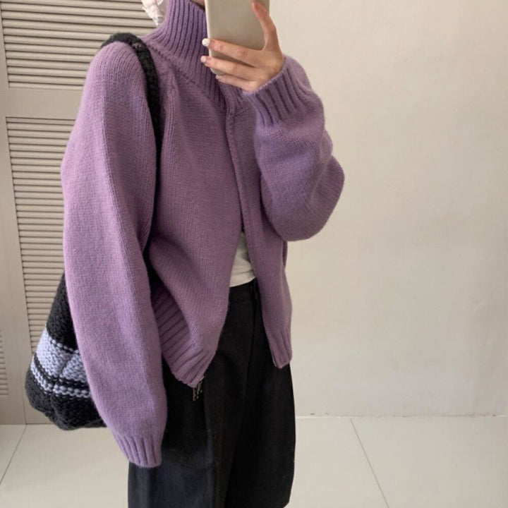 Damen Strickjacke mit hohen Kragen und praktischem Reißverschluss Drune
