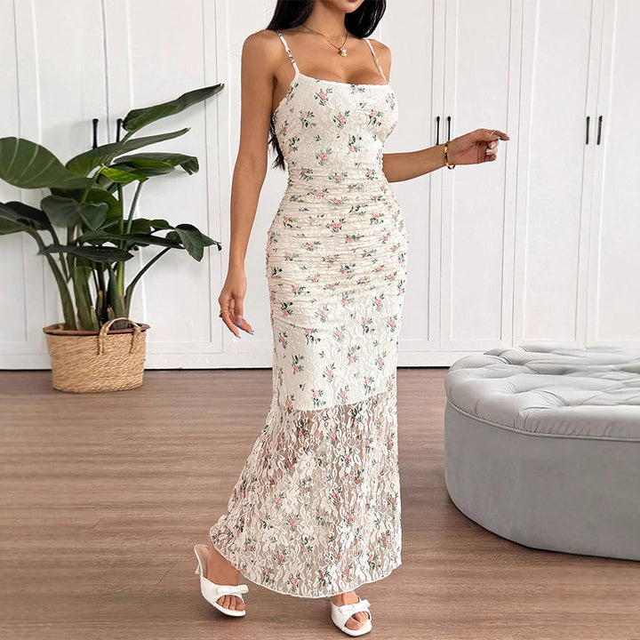 Damen Maxikleid mit raffiniertem Spitzenbesatz und floralem Design Drune