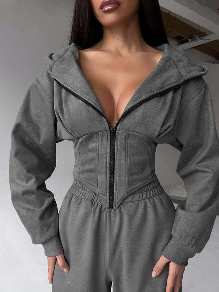 Damen Figurschmeichelnder Jumpsuit mit tailliertem Design und sportlicher Kapuze Drune