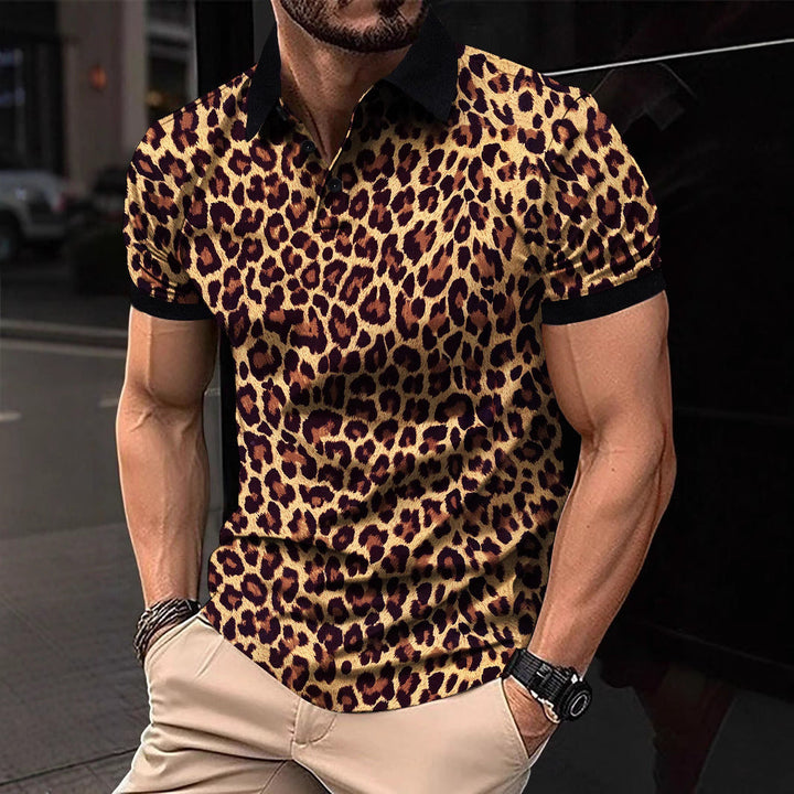 Herren Polo-Shirt mit aufregendem Leopardenmuster und modernem Schnitt Drune