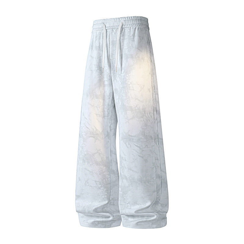 Damen Weite High-Waist Baggy-Sweathose mit Marmorier-Print, Kordelzug & elastischem Saum Drune