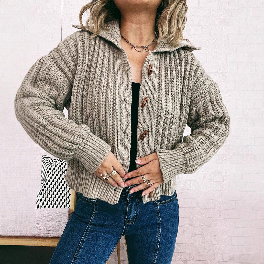 Damen modischer Strickcardigan mit Knopfdetails und Kapuze Drune