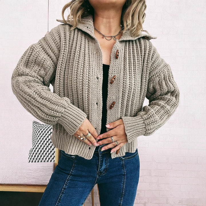 Damen modischer Strickcardigan mit Knopfdetails und Kapuze Drune