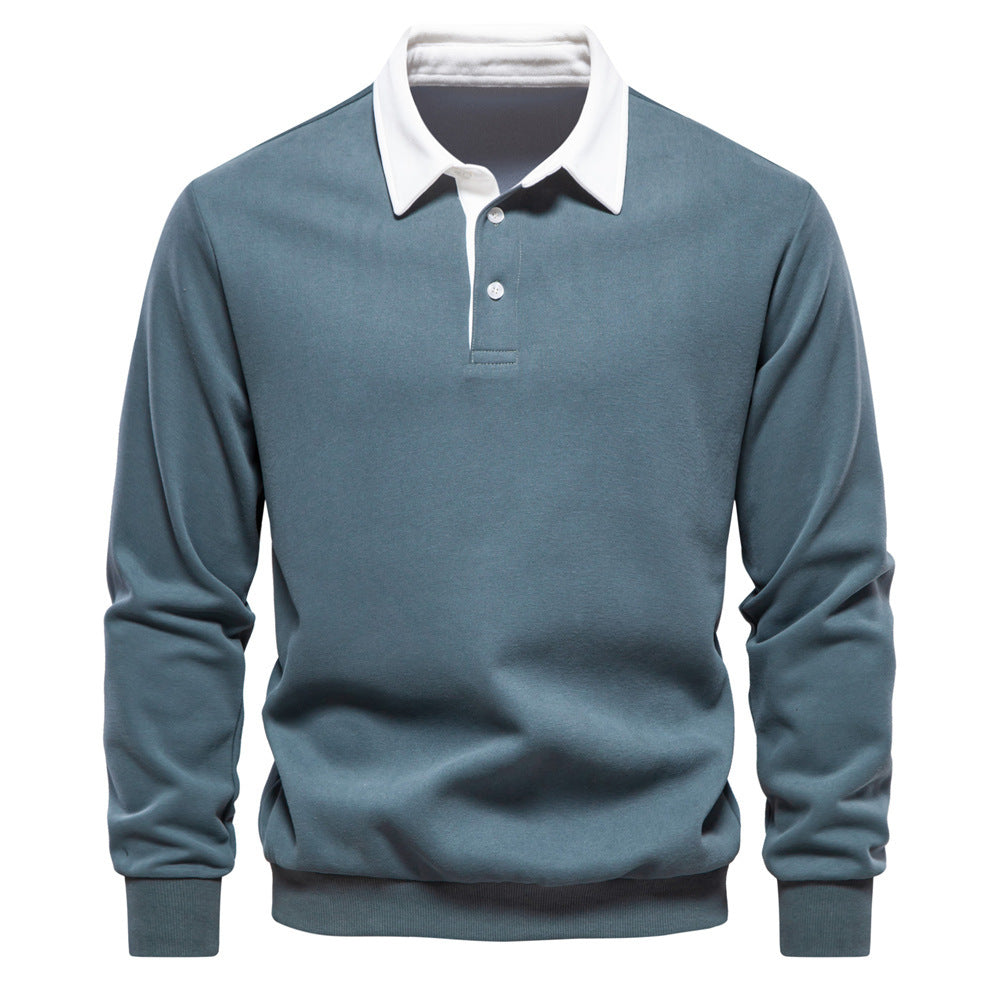 Herren nan elegantes Langarm-Poloshirt mit Kontrastkragen Drune