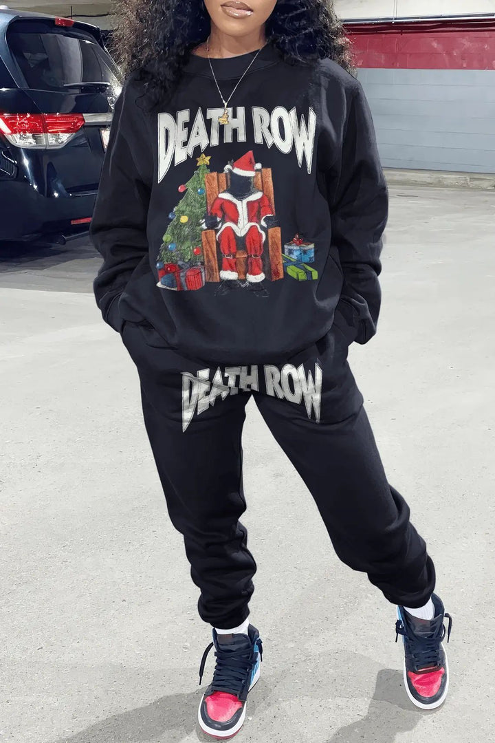 Damen lässige Sweatshirt- und Jogginghose-Set mit kreativem Weihnachtsmotiv Drune