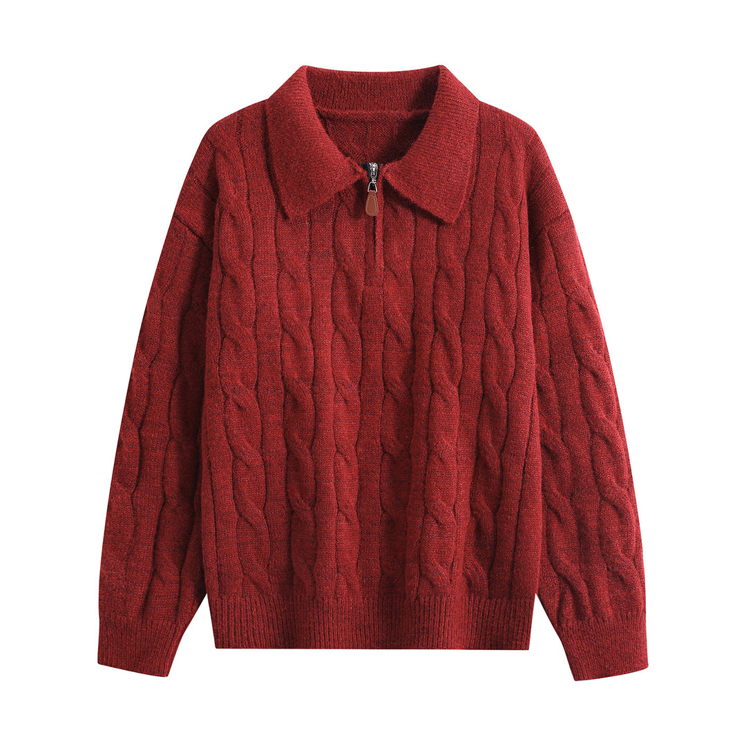 Damen Grobgestrickter Troyer-Pullover mit Halbreißverschluss & Oversize-Kragen Drune