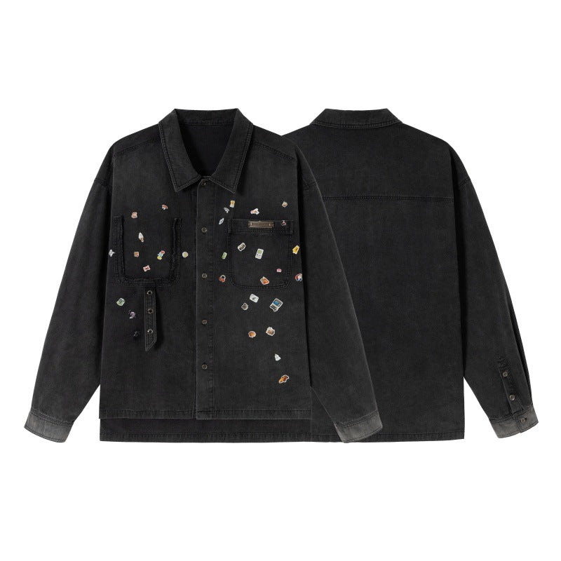 Herren Overshirt aus Denim mit aufgesetzten Pin-Patches und Used-Details Drune
