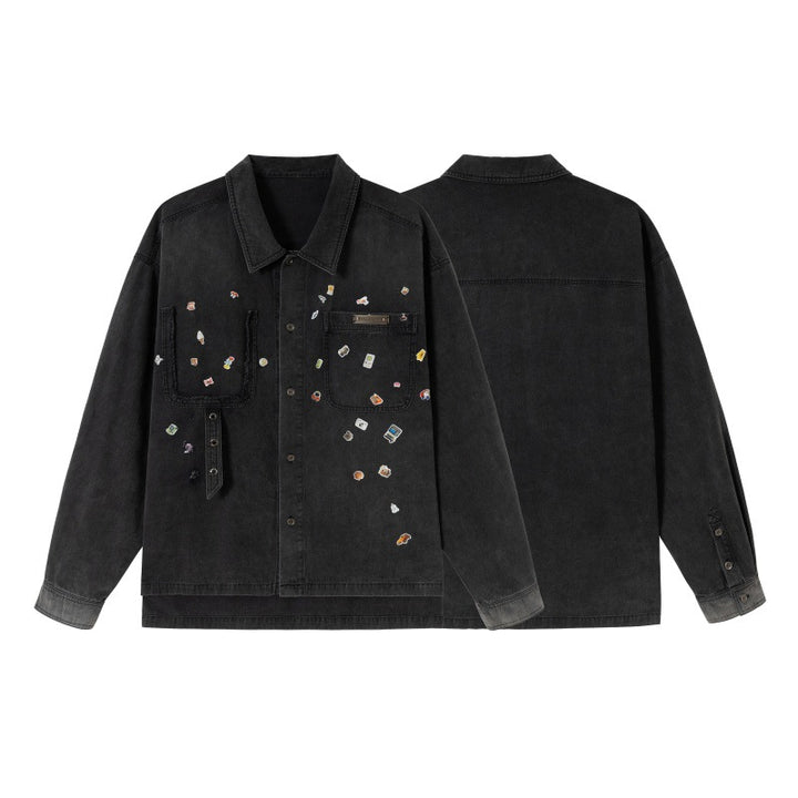 Herren Overshirt aus Denim mit aufgesetzten Pin-Patches und Used-Details Drune
