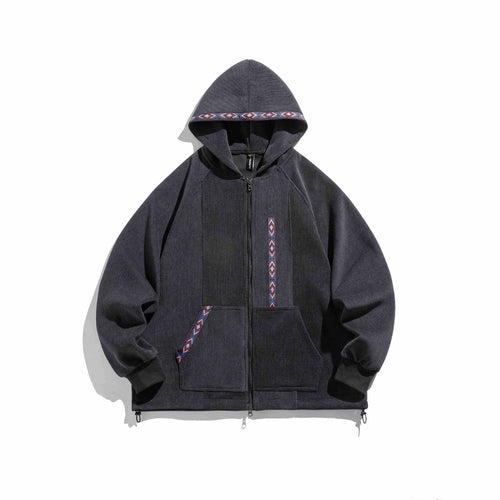 Unisex Oversize Kapuzen-Zipjacke aus geripptem French‑Terry mit Zierband Drune