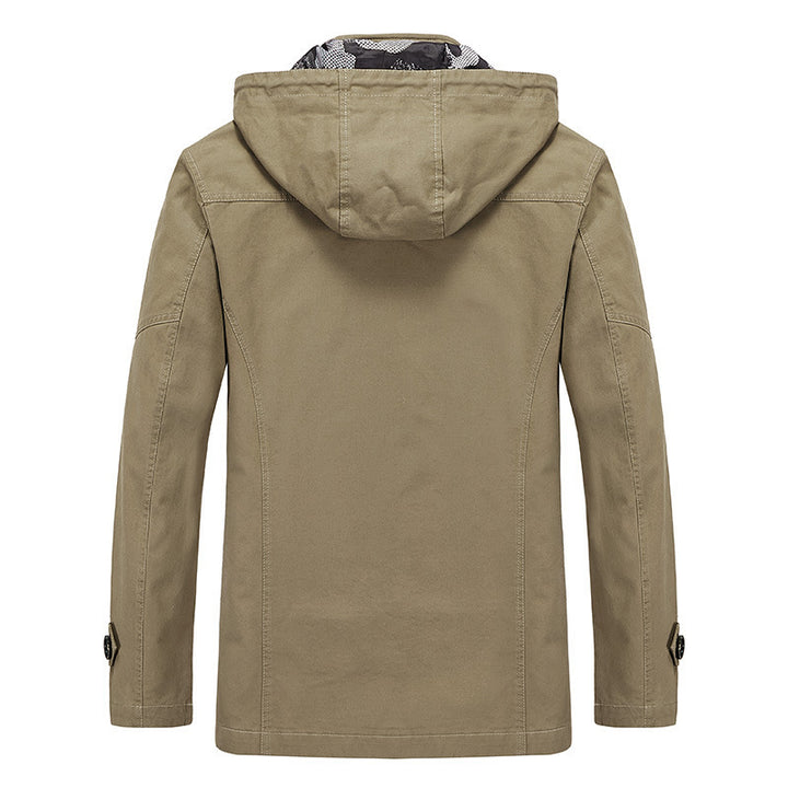 Herren Canvas-Kapuzenparka mit Tarnfutter, Utility-Taschen und verdeckter Reißverschlussleiste Drune