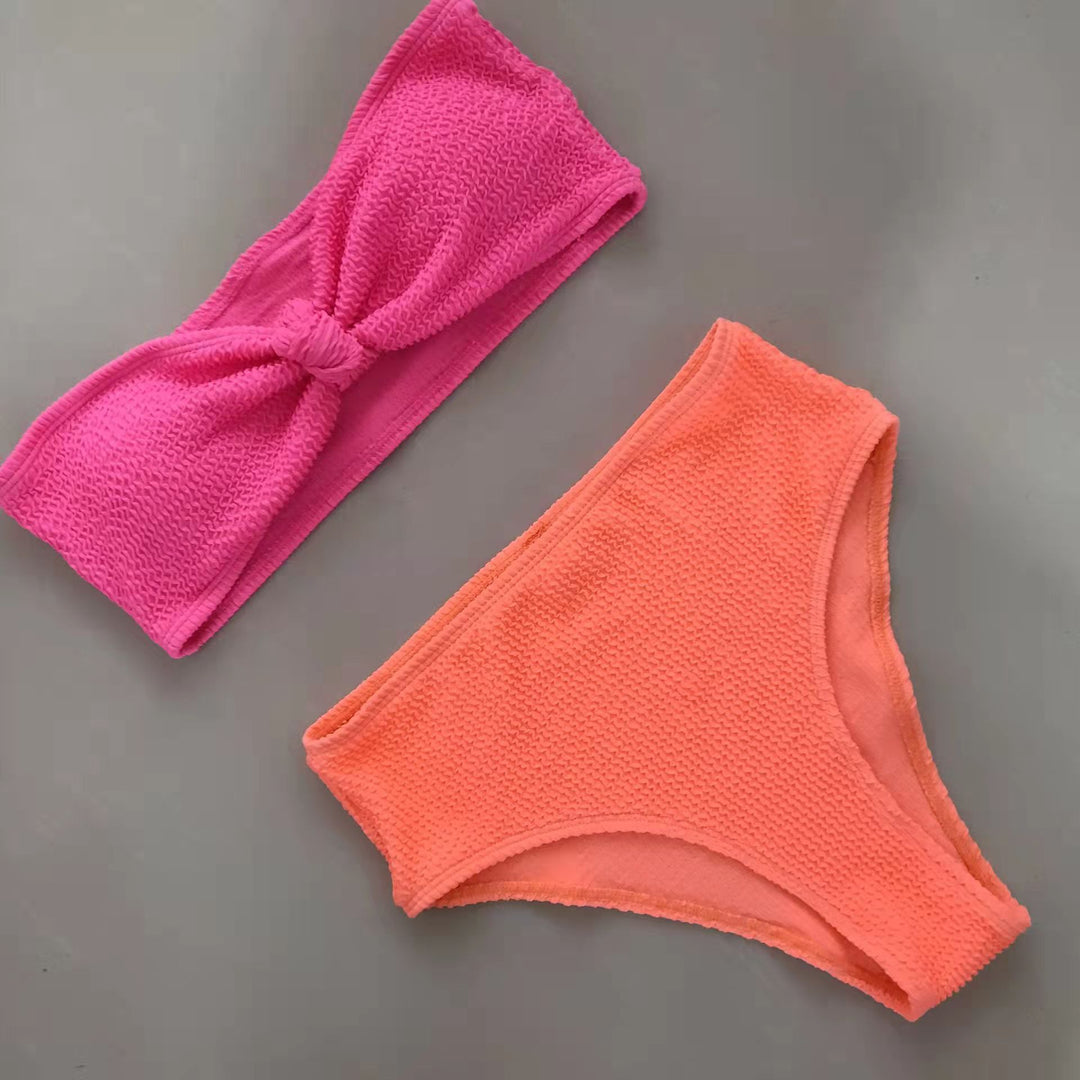 Damen Bikini-Set mit strukturierter Oberfläche und modischem Knoten Drune