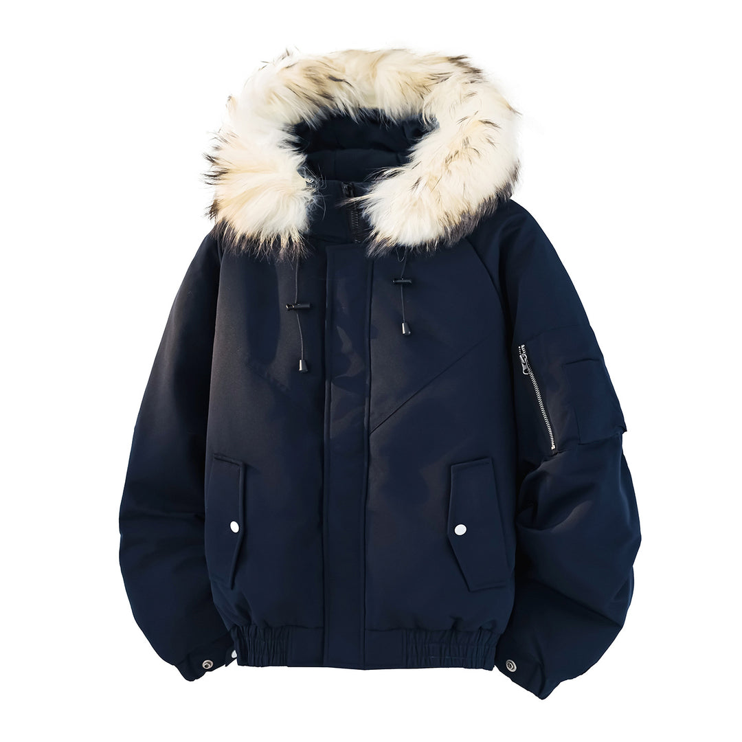 Herren Modische Winterjacke mit abnehmbarem Kunstfellkragen Drune