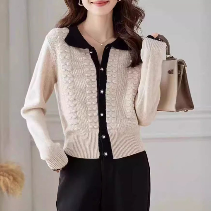 Damen Strickjacke mit elegantem Kragen und Knopfdetail Drune