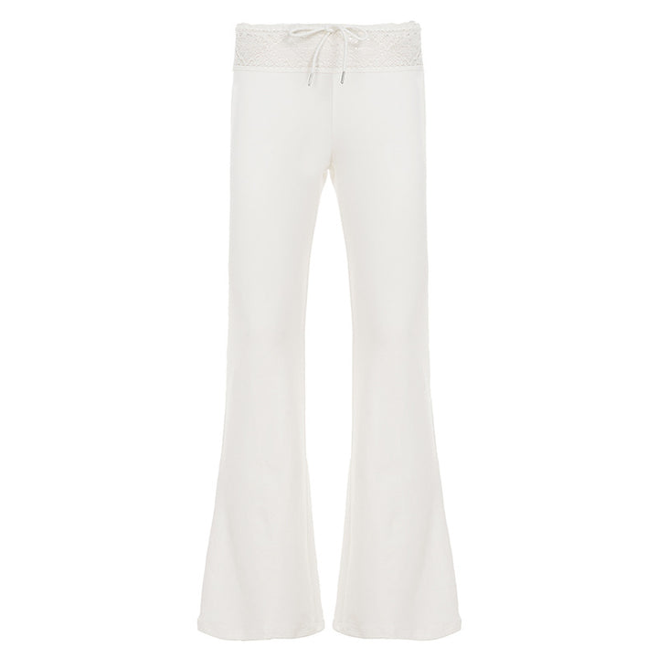 Damen lässige Flared-Loungehose mit verstellbarem Bund und Spitzenakzenten Drune
