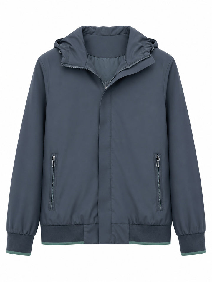 Herren Kapuzen-Blouson Leichter Windbreaker mit geripptem Saum und verdeckter Reißverschlussleiste Drune