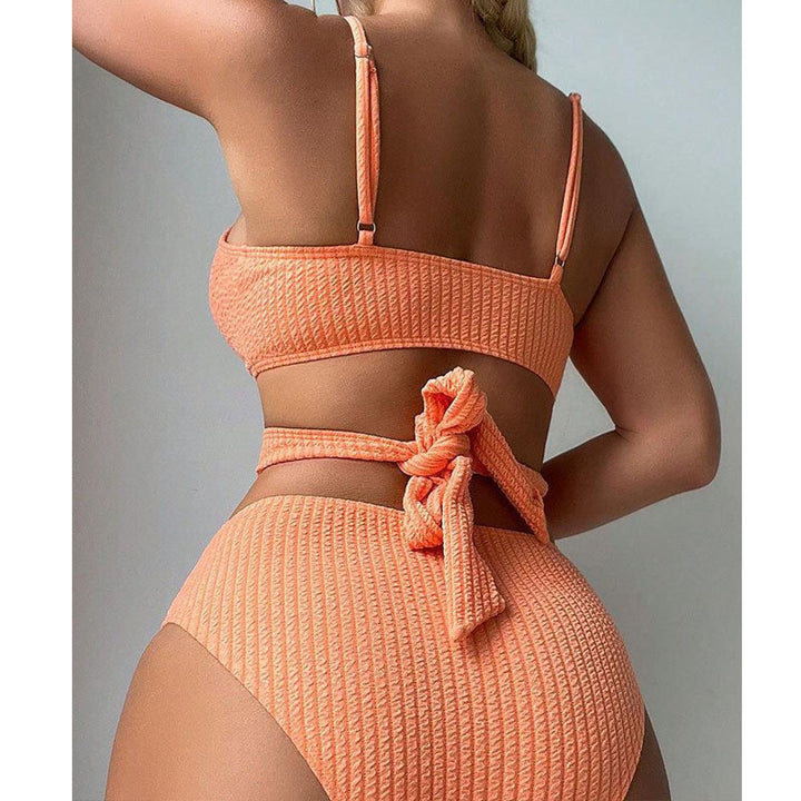 Damen Hochgeschnittener Ripp-Bikini mit elegantem Cross-Design Drune