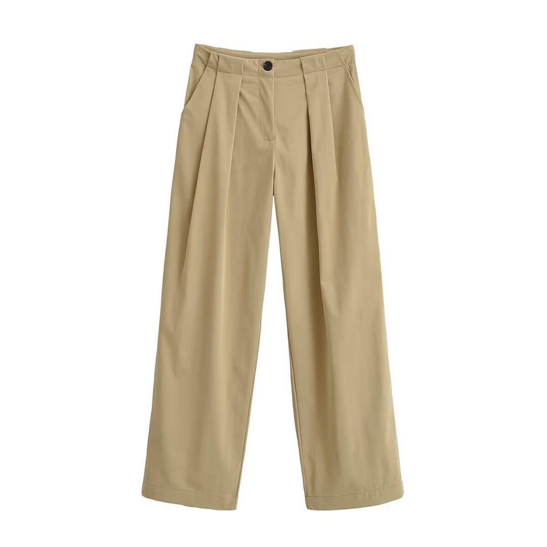 Damen Weite Bundfaltenhose mit hoher Taille und geradem Bein Drune
