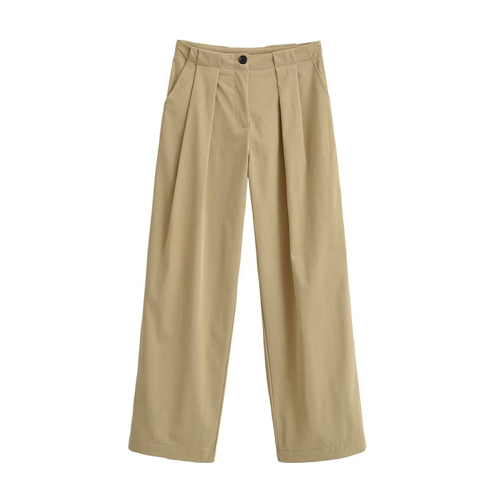 Damen Weite Bundfaltenhose mit hoher Taille und geradem Bein Drune