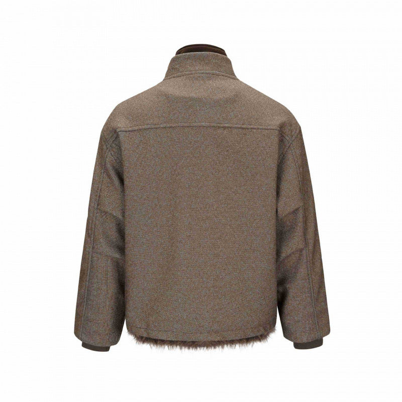 Damen Kurze Boxy-Jacke mit Teddyfutter, Stehkragen und Pattentaschen Drune