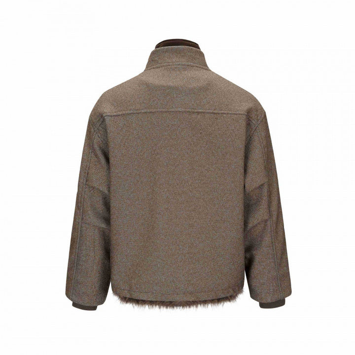 Damen Kurze Boxy-Jacke mit Teddyfutter, Stehkragen und Pattentaschen Drune