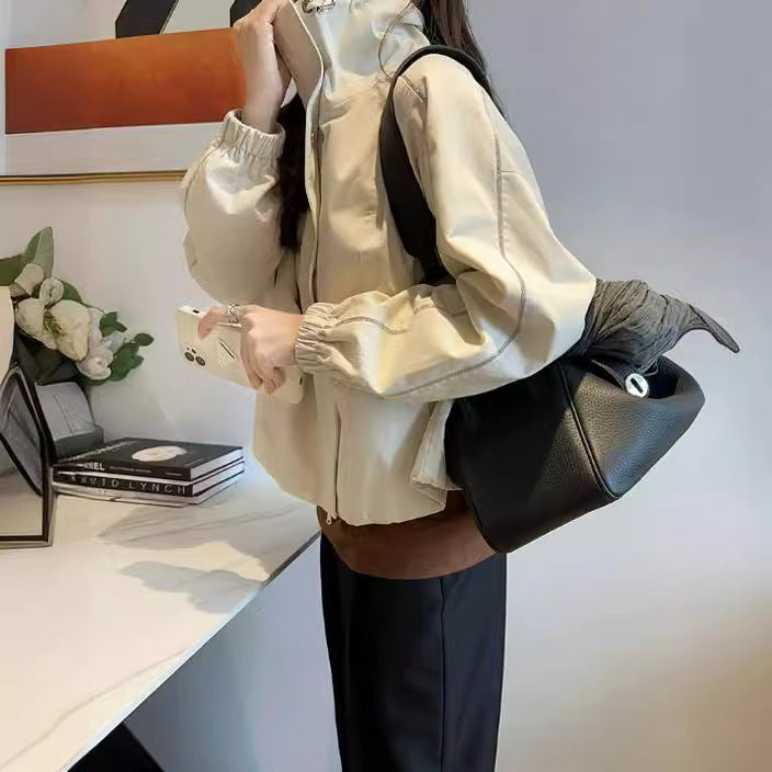 Damen Modische Übergangsjacke mit hohem Kragen und Druckknopfverschlüssen Drune
