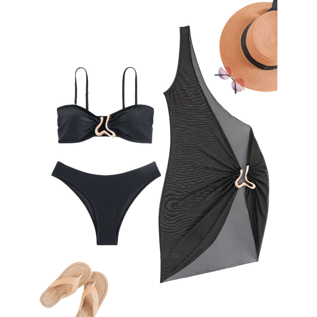 Damen Bandeau-Bikini mit transparentem Cover-Up Drune