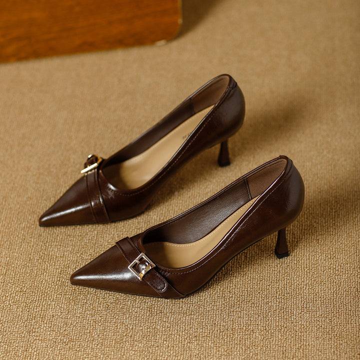 Damen elegante spitze Pumps mit modischem Schnallenakzent Drune