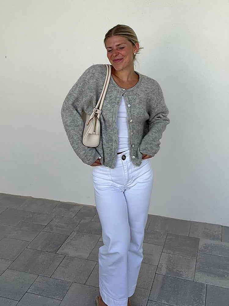Damen lässige Strickjacke mit weitem Schnitt und Knopfdetails Drune
