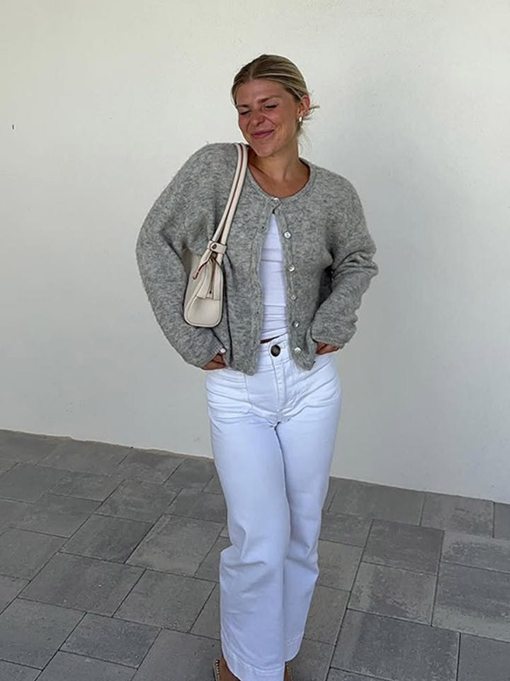 Damen lässige Strickjacke mit weitem Schnitt und Knopfdetails Drune