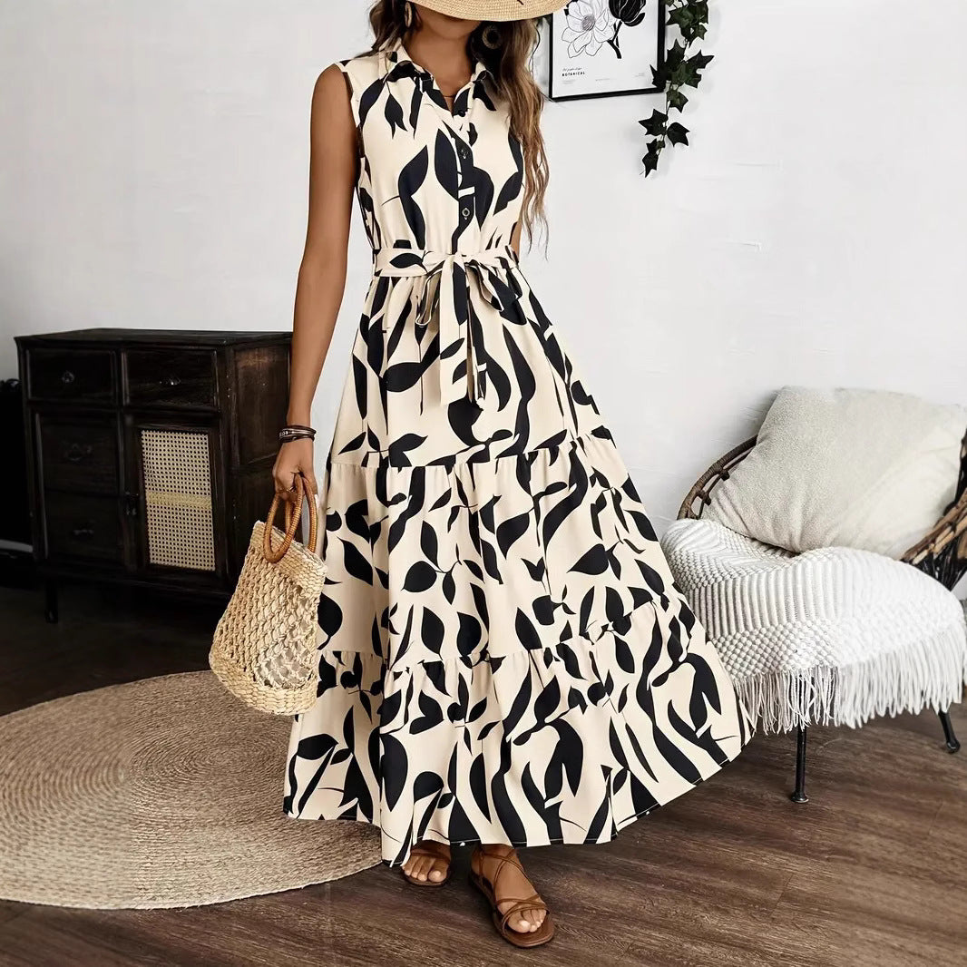 Damen Hemdkleid mit Bindeband und voluminösem Rock Drune