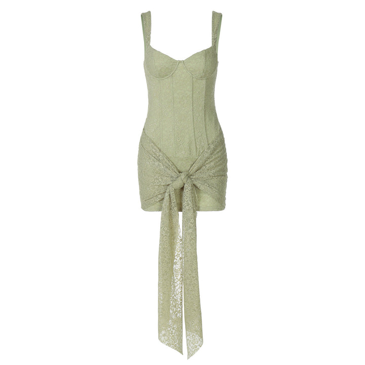 Damen Elegantes Kleid mit Spitzenverzierungen und Raffungsdetails Drune